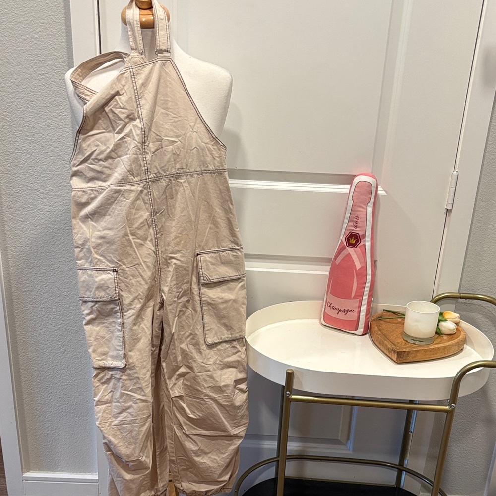 Zara Light Tan Cargo Overalls